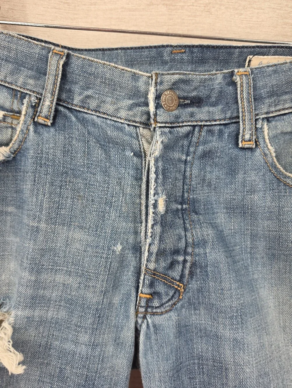 Ralph Lauren Vintage Mercer Jeans Thrashed Distressed Button Fly Denim